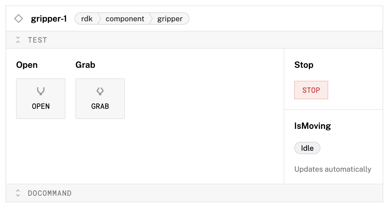 The gripper component in the test panel